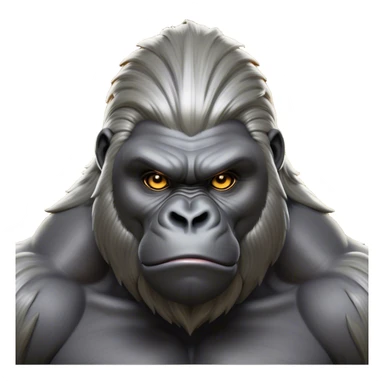 Cinematic Noble Silverback Gorilla Portrait Emoji, Poised and majestic, with a powerful, muscular frame accentuated by a distinguished silver mane and piercing, wise eyes, Simplified yet sharp and sophisticated features, highly detailed, glowing with a soft, regal jungle glow, high shine, intelligent and commanding, stylized with an air of imperial strength, focused and resolute, soft glowing outline, capturing the essence of a watchful guardian that feels as though it could step out of the screen with effortless authority! sticker