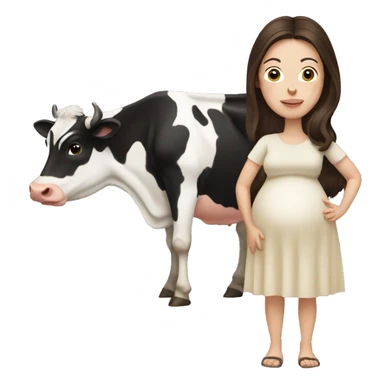 Brunette pregnant woman next to a cow sticker