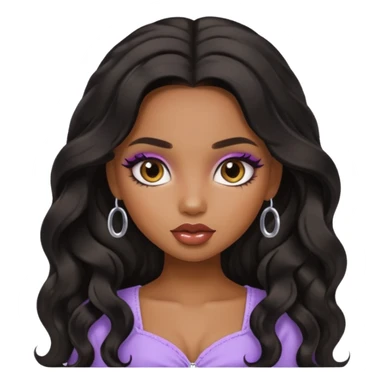a pretty bratz brown girl with long wavy black color hair sticker