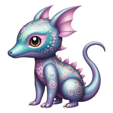 Dark-pastel greyish Randomly-colored sparkly exotic Fakémon-creature with random patterns sticker