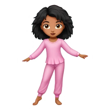 generate a pretty bratz brown skinned girl with messy black hair in pyjamas dancing in room ballet sticker