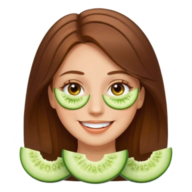 brownhaired smiling woman with cucumber on eyes sticker
