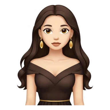 Beautiful woman,cute, long dark brown hair in dark dress with gold earrings sticker