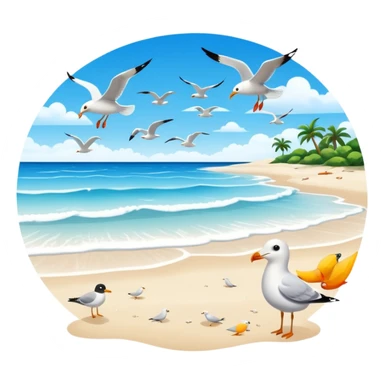 Beach with ocean and fish and birds sticker