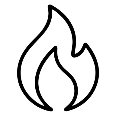 abstract flame shape, bold black outline, geometric style sticker