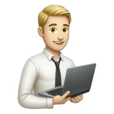 White male Python Dev holding Laptop sticker