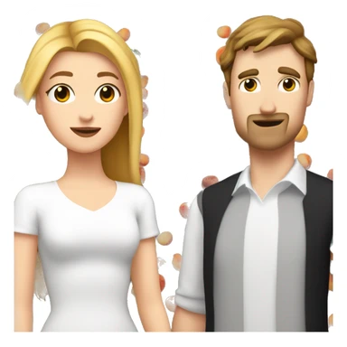 A white girl with a black square kisses a tall white guy with brown hair. There are peaches all around sticker