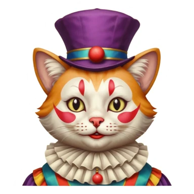 Renaissance painting style cat with clown makeup and attire sticker