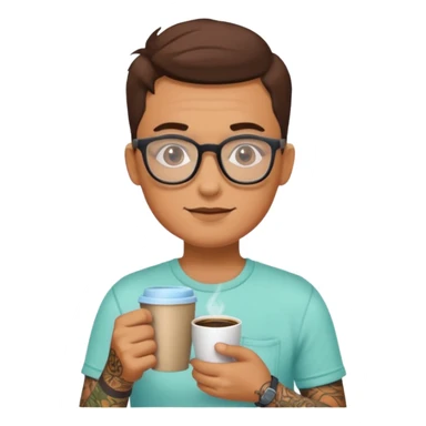 gözlük takan, dövmeli ve elinde kahve tutan, yaz kıyafetli insan. sticker