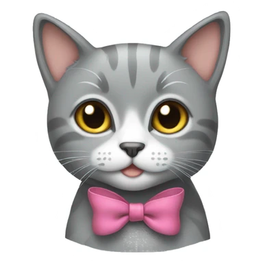 Gray cat with a bow sticker