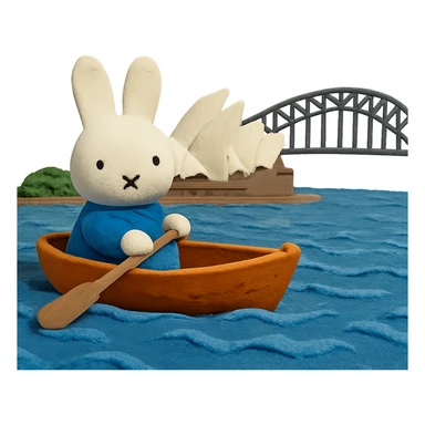 claymation style Miffy in a boat on Sydney Harbour sticker