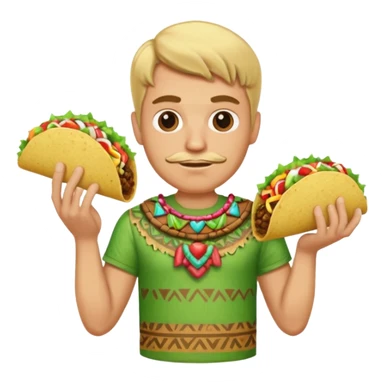 blonde man with tiki shirt holding taco sticker