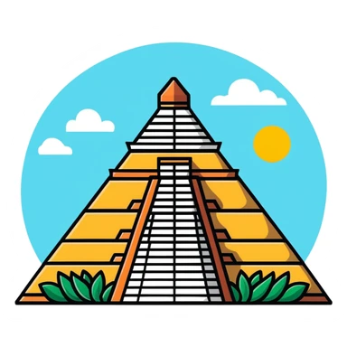 Mexican pyramid with sun and clouds in sticker style sticker