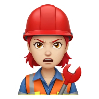 female engineer with red helmet, angry expression, annoyance, furious sticker