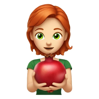 Redhead with green eyes, holding a pomegranate. 4k sticker