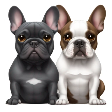 Dark grey french bulldog sits next to a brindled brown black French bulldog, best friends sticker