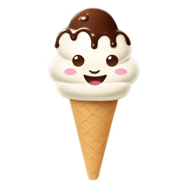 Chocolate ice cream without waffles , on a stick, flat shape, with a smile sticker