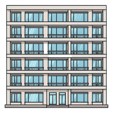 Soviet-era panel apartment building with rows of identical windows, gray concrete facade, flat roof, typical Russian multi-story residential building sticker
