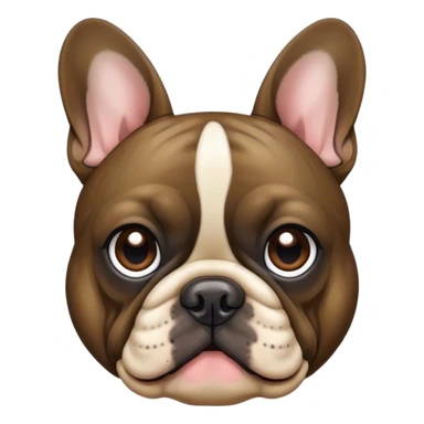 Cinematic Noble Brindle French Bulldog Portrait Emoji, Poised and regal, with a compact, muscular build and a sleek, well-groomed brindle coat accented by subtle fawn highlights, deep-set soulful dark eyes, Simplified yet sharp and sophisticated features, highly detailed, glowing with a soft, dignified glow, high shine, intelligent and determined, stylized with an air of authority, focused and attentive, soft glowing outline, capturing the essence of a watchful and confident companion, so majestic it feels as though it could strut out of the screen with effortless authority! sticker