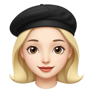 girl with a black beret, happy face sticker