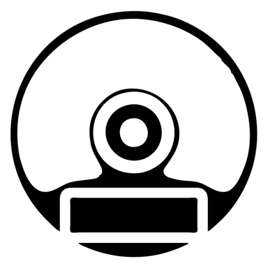 A CD disc in a black filled icon style, with a label. sticker