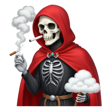 grim reaper in red cape smoking weed with loads of smoke in the air sticker