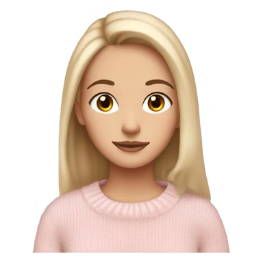 Pretty brown eyed white girl with light pink sweater reading cozy sticker
