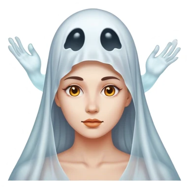 A woman with a ghost over her head sticker