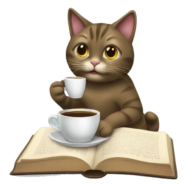 a cat drinking coffee while reading a book sticker