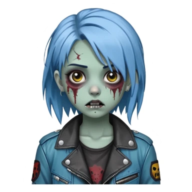 zombie teen girl with ashy blue hair, eye color black, grunge style or leather jacket emoji sticker
