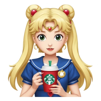 A sailor moon anime and hand and coffee and Starbucks sticker