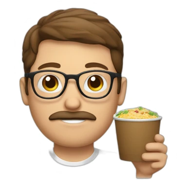 brown hair white guy with mustache wearing rounded glasses with meal in hands sticker