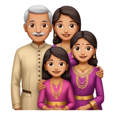 Indian family with a 70 years old father and mother and a 40 years old daughter. They wear a traditional dress. They are smiling. sticker