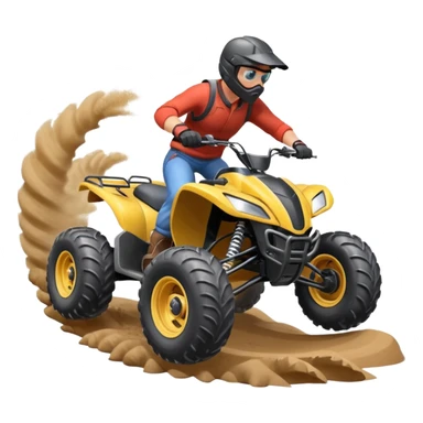 man riding an ATV, dynamic action pose, off-road vehicle, dust trail, 3D cartoon, mobile game icon style, clean background, no text, no watermark

 sticker