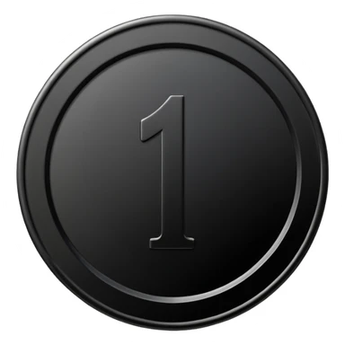 Emoji icon of a black coin with engraved number 1, minimalist style, isolated sticker
