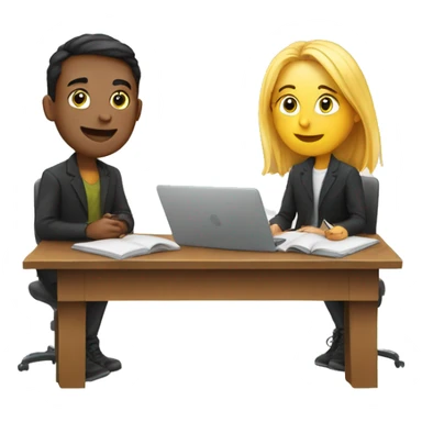 European students sitting at desks. They are talking to each other sticker