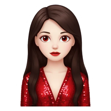 Bride of Dracula with long dark brown hair, red sequin outfit sticker