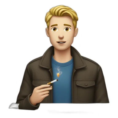 A young white man smoking a self-rolled cigarette sticker