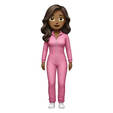 Woman dark straight brown hair  pink  full body jumpsuit flying sticker