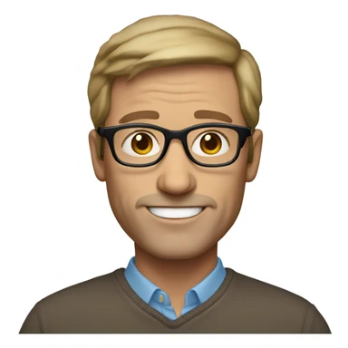 50 year old man with light skin blue eyes brown hair and clear round glasses  sticker