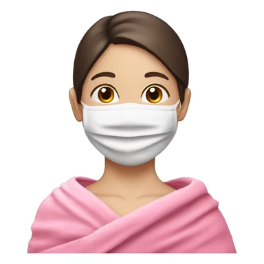 White girl with face mask in a pink towel with dark brown hair  sticker