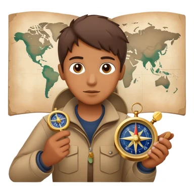 Person with compass focused on star destination, not looking at map sticker