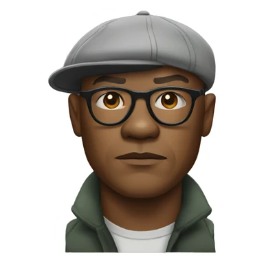 bald samuel l jackson serious wearing shirt and backwards Kangol sticker