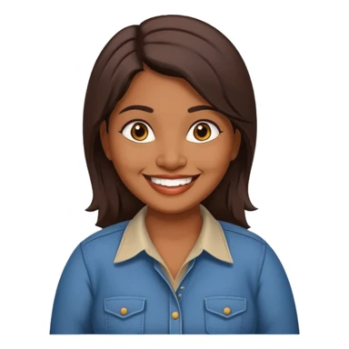 40 yr old chubby Sri Lankan woman, dark skin, straight brown hair, big smile, white teeth, western clothes sticker