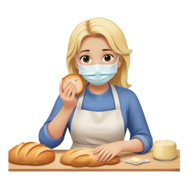 blonde hair girl who is sick baking bread(wearing face mask, feeling unwell) sticker
