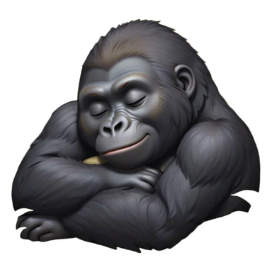 Meme-Worthy cute Sleeping Gorilla Portrait Emoji, Head resting peacefully with a contented smile, showcasing a luxuriant, thick Fur and eyes gently closed in serene slumber, Simplified yet hilariously adorable features, highly detailed, glowing with a soft, drowsy jungle light, high shine, relaxed and utterly lovable, stylized with an air of playful laziness, bright and heartwarming, soft glowing outline, capturing the essence of a sleeping gorilla that feels destined to become the next viral sensation of adorable rest! sticker