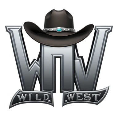 western cowboy style connected BLK letters with metallic silver outline, wild west typography, transparent background, only the black letters visible sticker