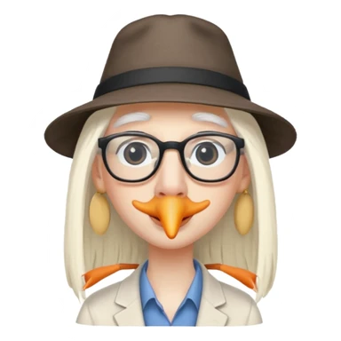 long hair stork with glasses and hat sticker