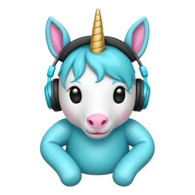 Unicornio bebé cyan sentado escuchando música con auriculares negros sticker