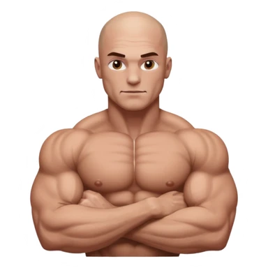 White skin, Shirtless, a lot of brown hair on the chest, Bodybuilder, big biceps and shoulders. Bald head sticker